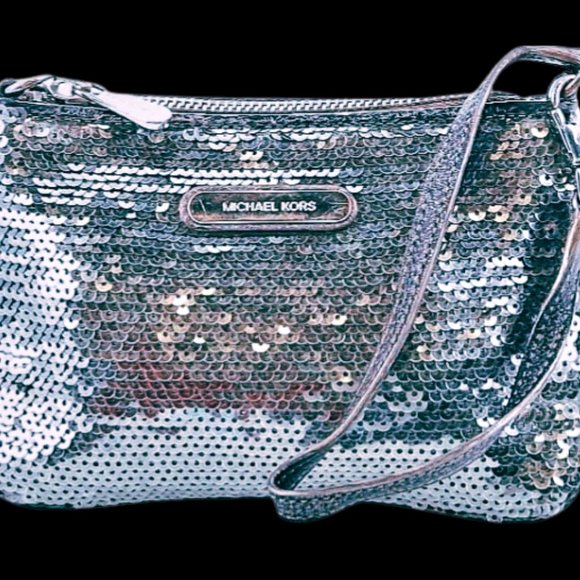 *Vtg* MICHAEL KORS Silver Sequins Wristlet Purse - Picture 1 of 4